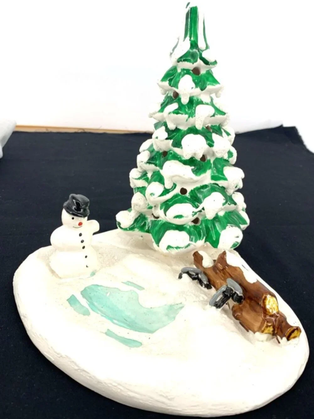 Dept 56 Snow Village Skating Pond Snow Man 50172 1982-84 Ceramic